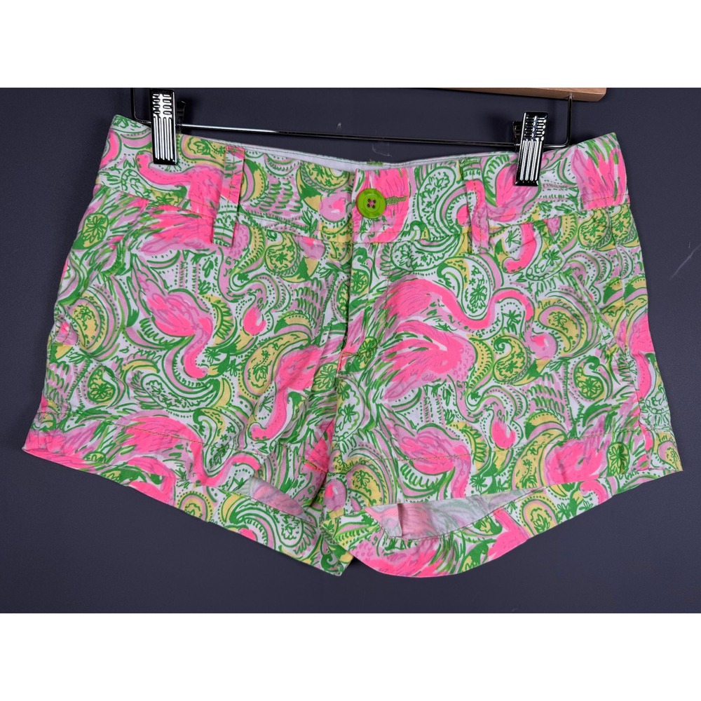 Lilly Pulitzer The Walsh Short Pink Flamingo Green Paisley Cotton Shorts Size 00